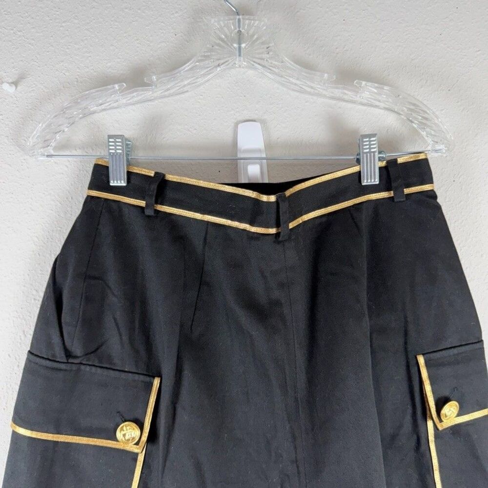 Vintage Black Gold Trim High Waisted Shorts Pleated Sailor Military Cargo Sz 10 - Picture 7 of 8